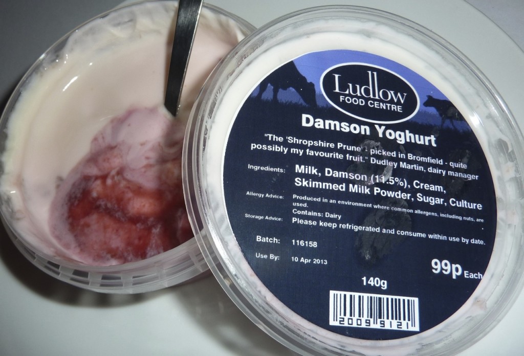 image showing a spoon in a pot of damson yoghurt